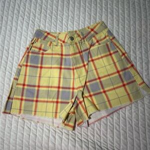 WeWoreWhat Yellow and Red Plaid High Waist Shorts